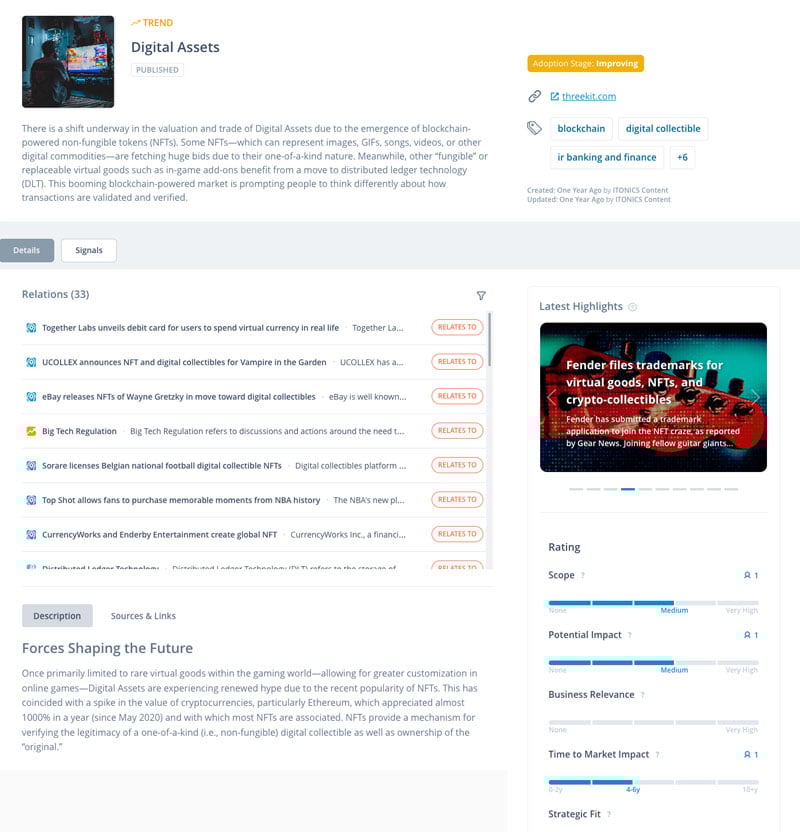Trend overview in ITONICS to promote trend and technology evaluation