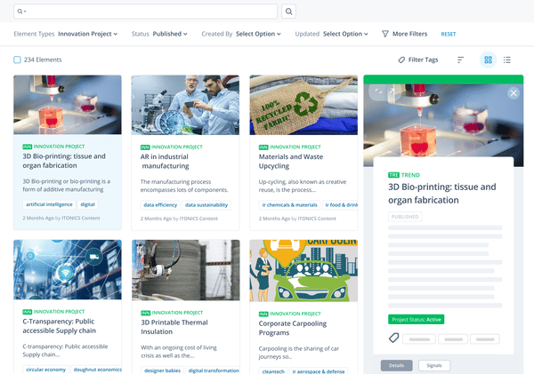 Trend database in ITONICS