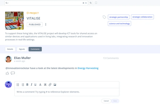 Commenting elements in ITONICS
